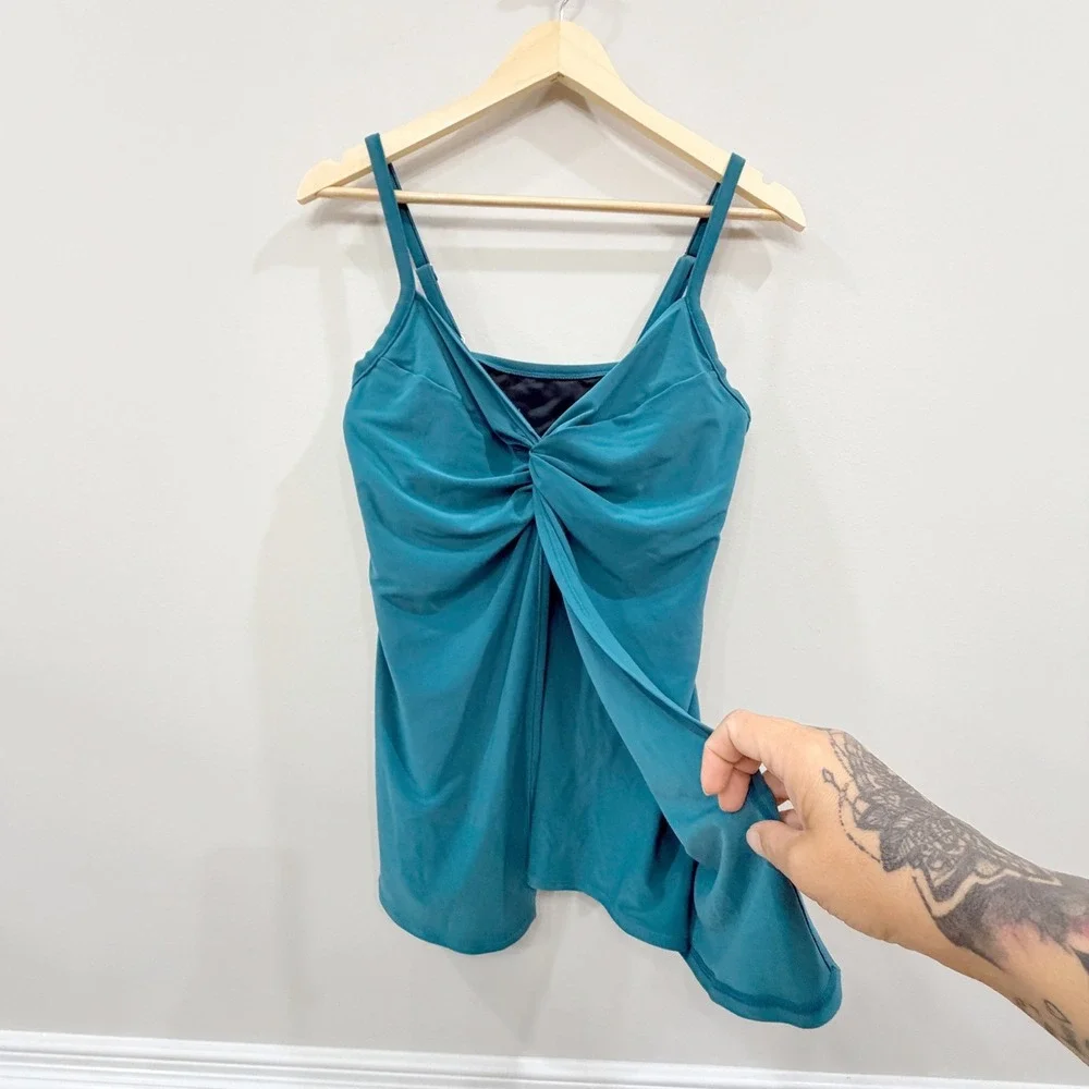Miraclesuit Womens 10 Tankini Top Teal Twist Front Underwire Slimming Resortwear